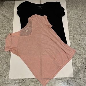 2 Aeropostale Medium V-Neck Thin Tees- pink & black